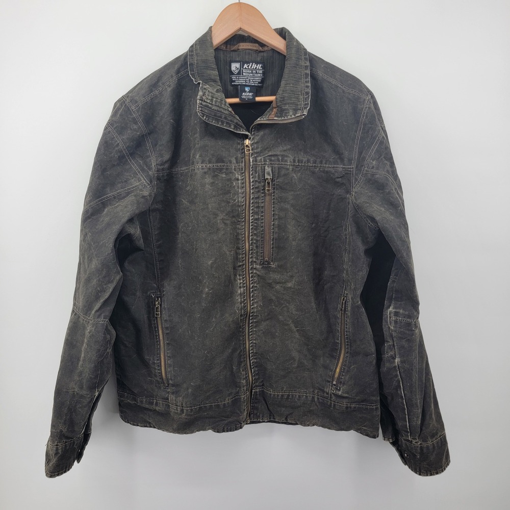 Kuhl Jacket Mens Large Gray Vintage Patina Full Zip Cotton Fleece Lined Outdoor